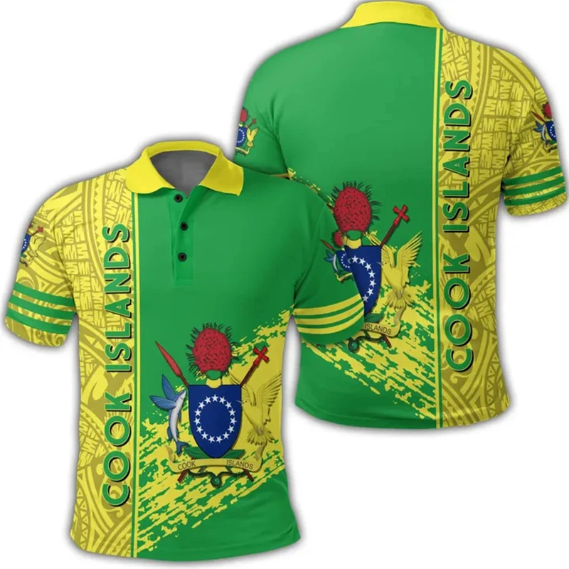 Cook Islands Flag Map 3D Printed Polo Shirts For Men Clothes Fashion National Emblem POLO Shirt Casual Short Sleeve Hawaii Tops