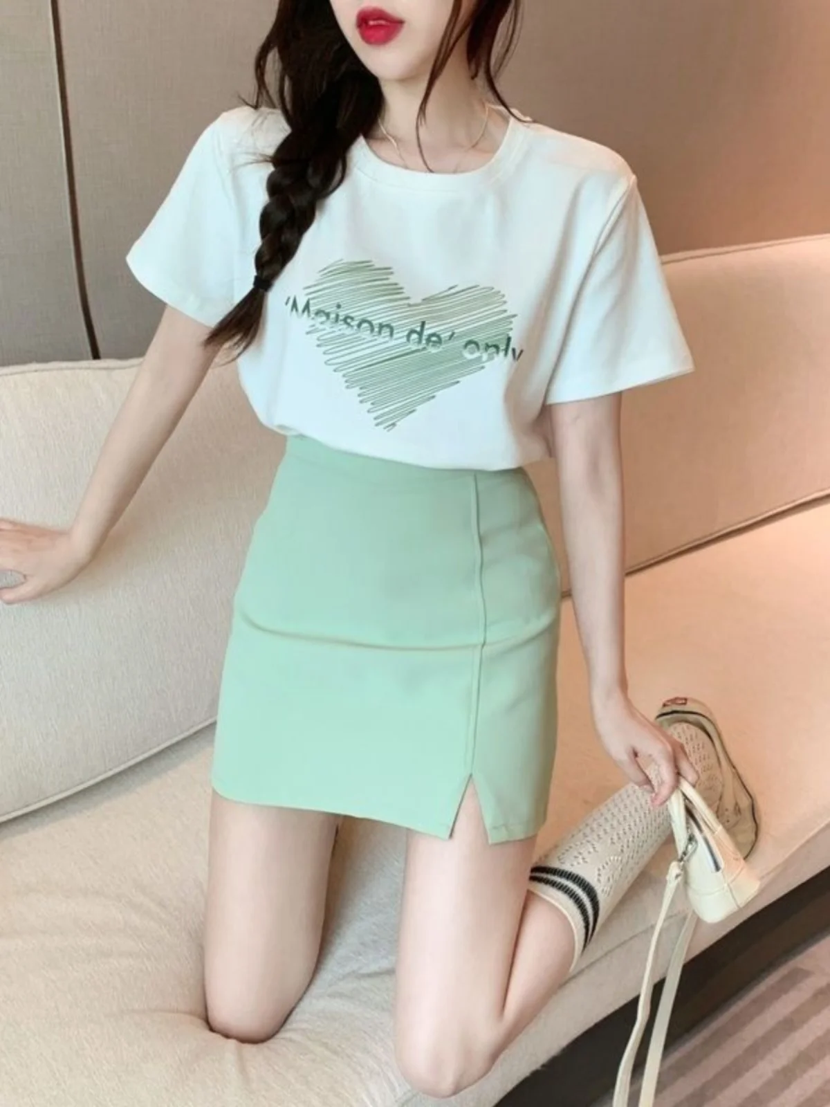 

Summer Tea Salt Sle Women's Casual Faion Two-Piece Set ort Sve round Ne Fre Sle ature Matching Outfit