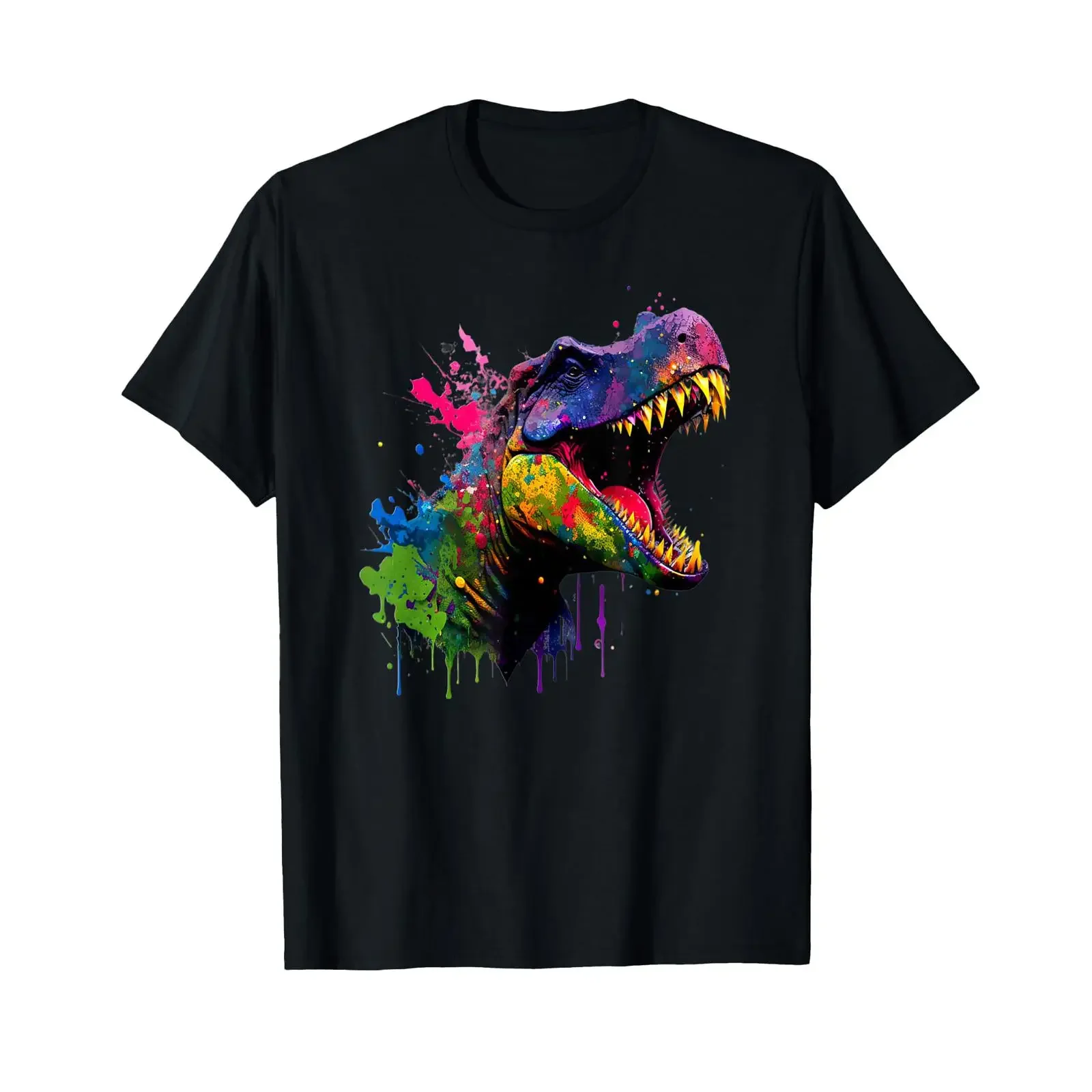 Tyrannosaurus Rex Colour Splash Dinosaur T Lover Shirt black vintage Washed homme Stretched Top For Everyday Wear Soft Slightly