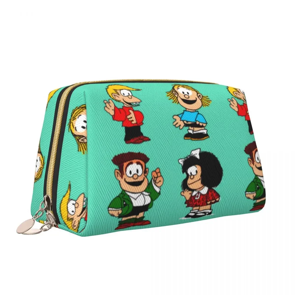 

Mafalda Mug Gang And More Leather Makeup Bag Fashionable Large Capacity Cosmetic Bags Girl Funny Zipper Toiletry Case