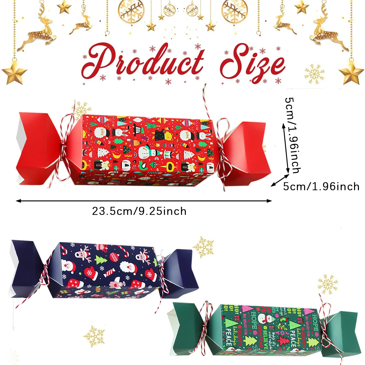 12Pcs Christmas Cracker Kit Box DIY Christmas Party Cracker Candy Boxes Cute Snowman Santa Clause Wrapping Case for Xmas Party