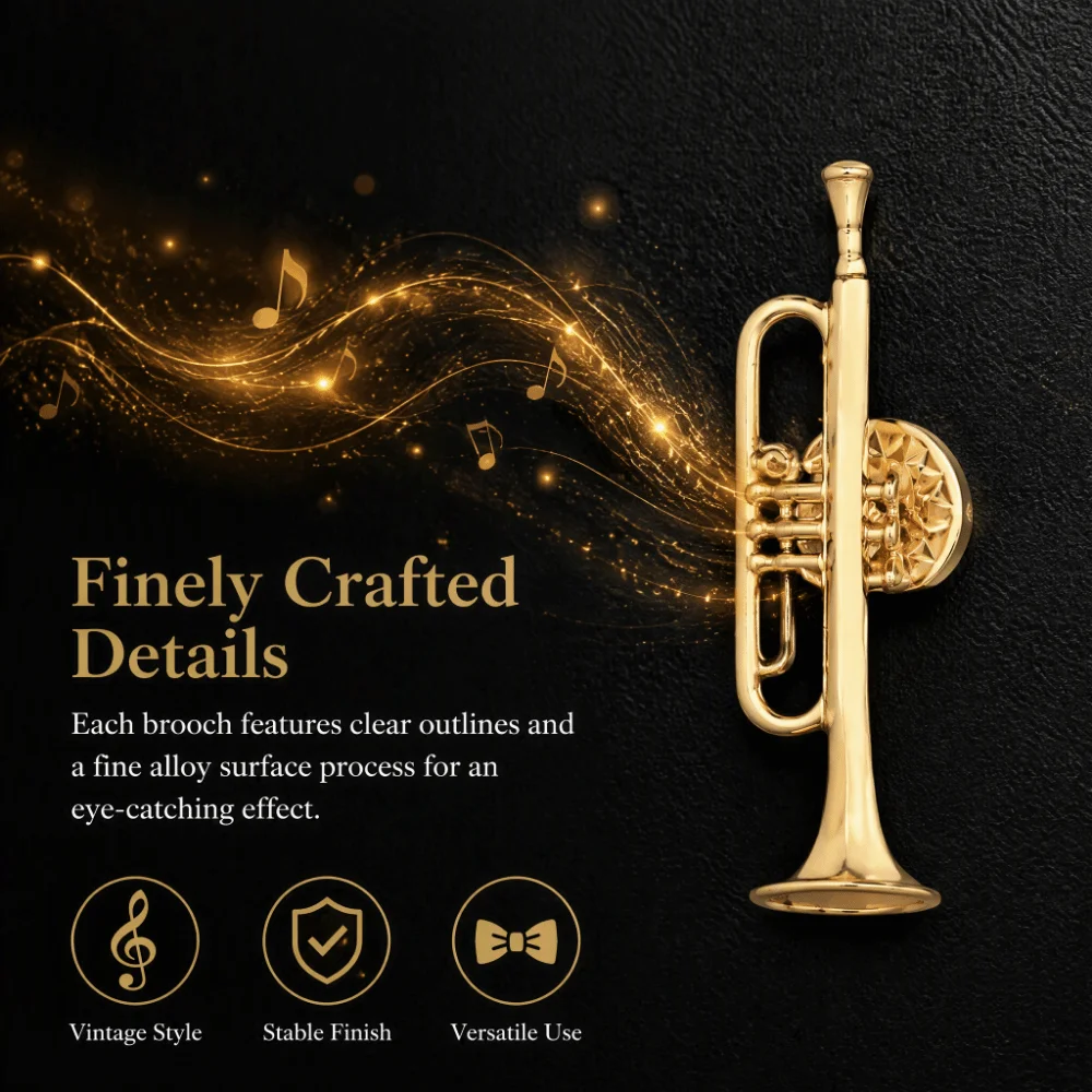 6pcs Pin Back Musical Instrument Brooch Gold Finish Alloy Material Dress Clip Brooch Multi‑Pattern Set Shape Brooch Pin