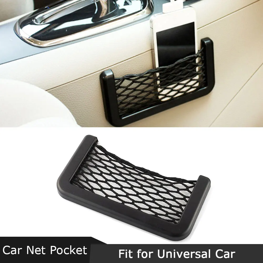 Filet de rangement universel pour voiture, poche automobile, sac en filet, support de téléphone, accessoires de voiture multifonctions, 15x8cm