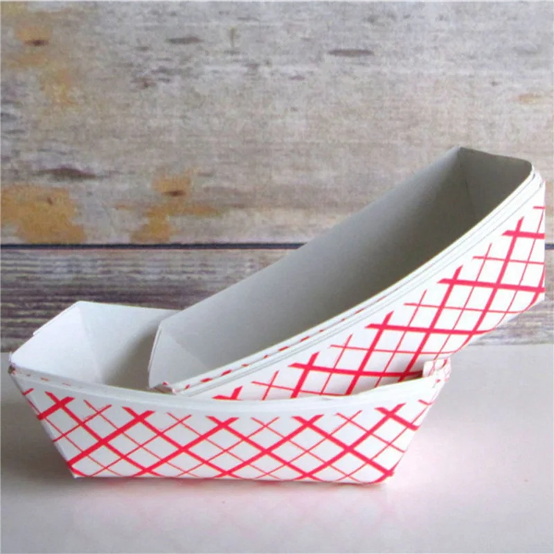 

ABJI-200Pc Paper Food Trays Disposable - Red & White Checkered Leak Proof Paper Food Boats - Paper Trays For Food