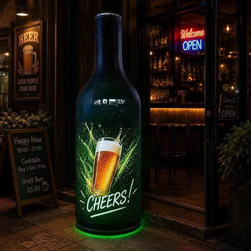 Circular LED Display Screen Full-Color LED Creative Display Wine Bottle Shaped LED Display for Advertising Digital Signage