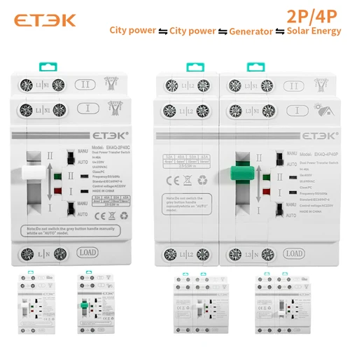 ETEK Din Rail 2P/4P ATS interruptor de transferencia automática de doble potencia interruptores selectores eléctricos generador de energía ininterrumpida 40A/63A