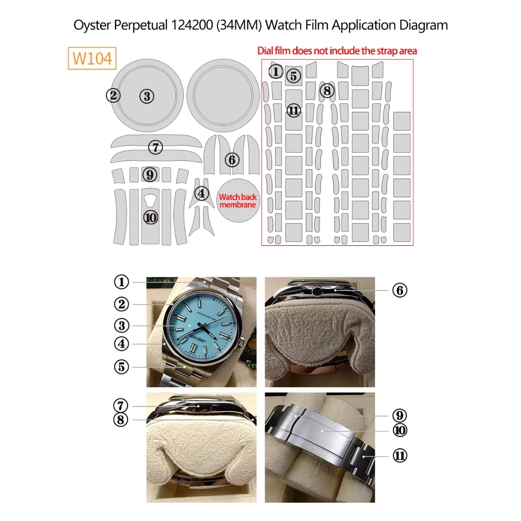 Watch Film for Rolex Oyster Perpetual 124200 (34mm) Full Set Self-healing Anti-scratch Protective Film