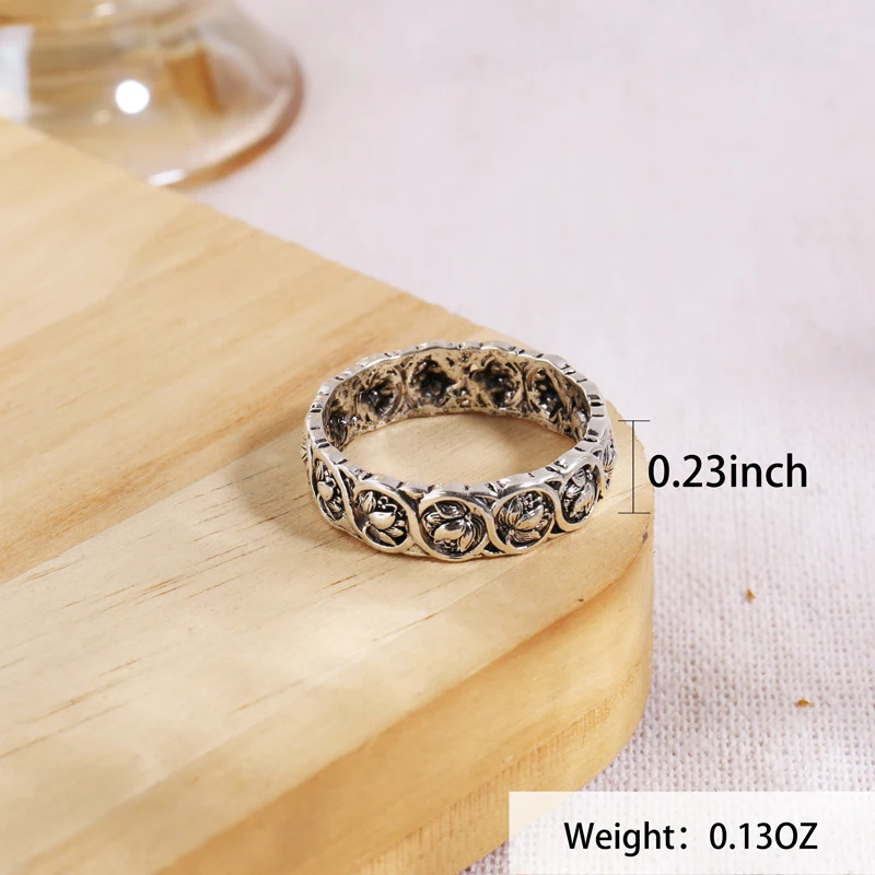 Vintage Lotus Flower Rings For Women Boho Style Finger Ring Bride Wedding Engagement Statement Jewelry Gifts