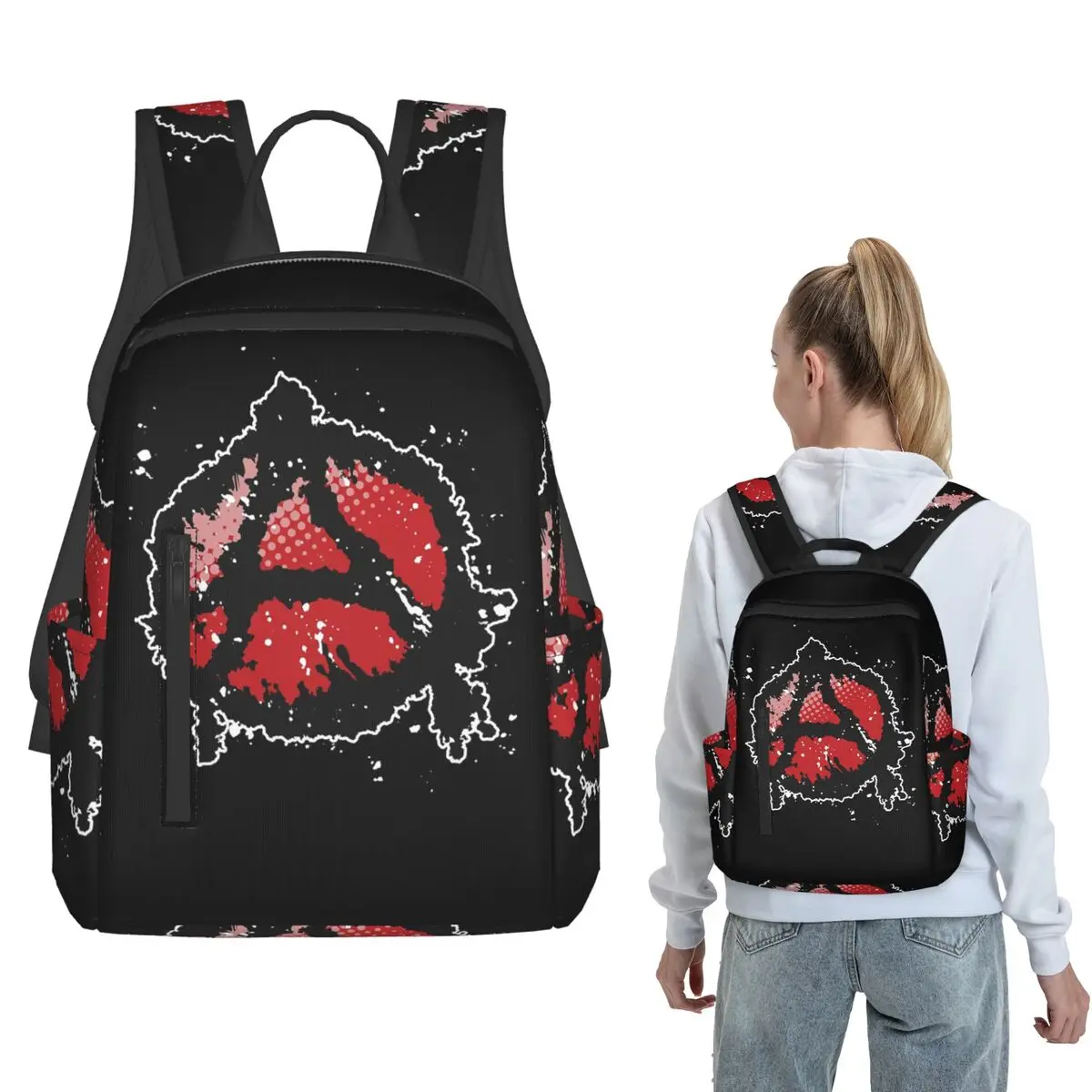 

Anarchy Symbol In Red Backpack Daypack Kids BookBag School Bag Shoulder Bags for Men Women
