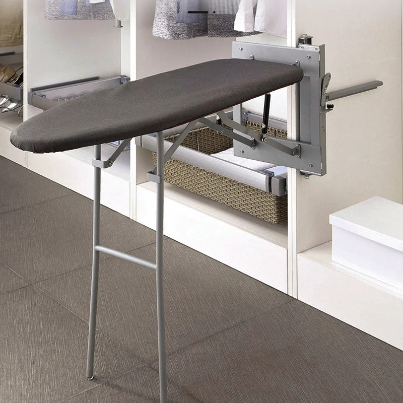 Hidden Pull-out Iron Board For Wardrobe Closet With Damping Sliding Mechanism, Electric Iron Storage & Mid-century Style Furn