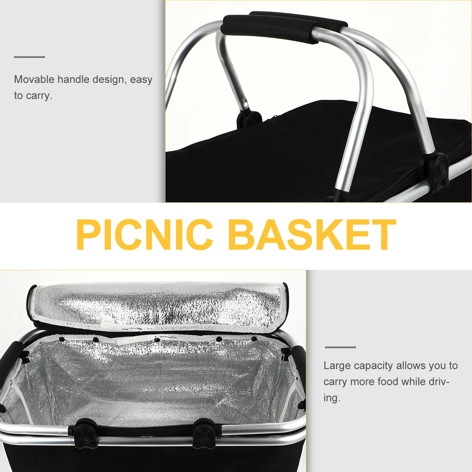 

1pc Portable Insulated Picnic Box Black Large Capacity Waterproof Oxford Cloth Aluminum Frame Leakproof Cooler Bag For Outdoor