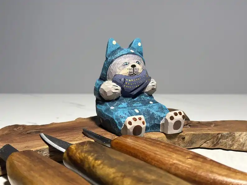 

Hand Carved Cat Sculpture ,Wooden Phone Stand ,Desk Decor and Smartphone Holder ,Unique Gift for Cat Lovers ,Halloween Gifts