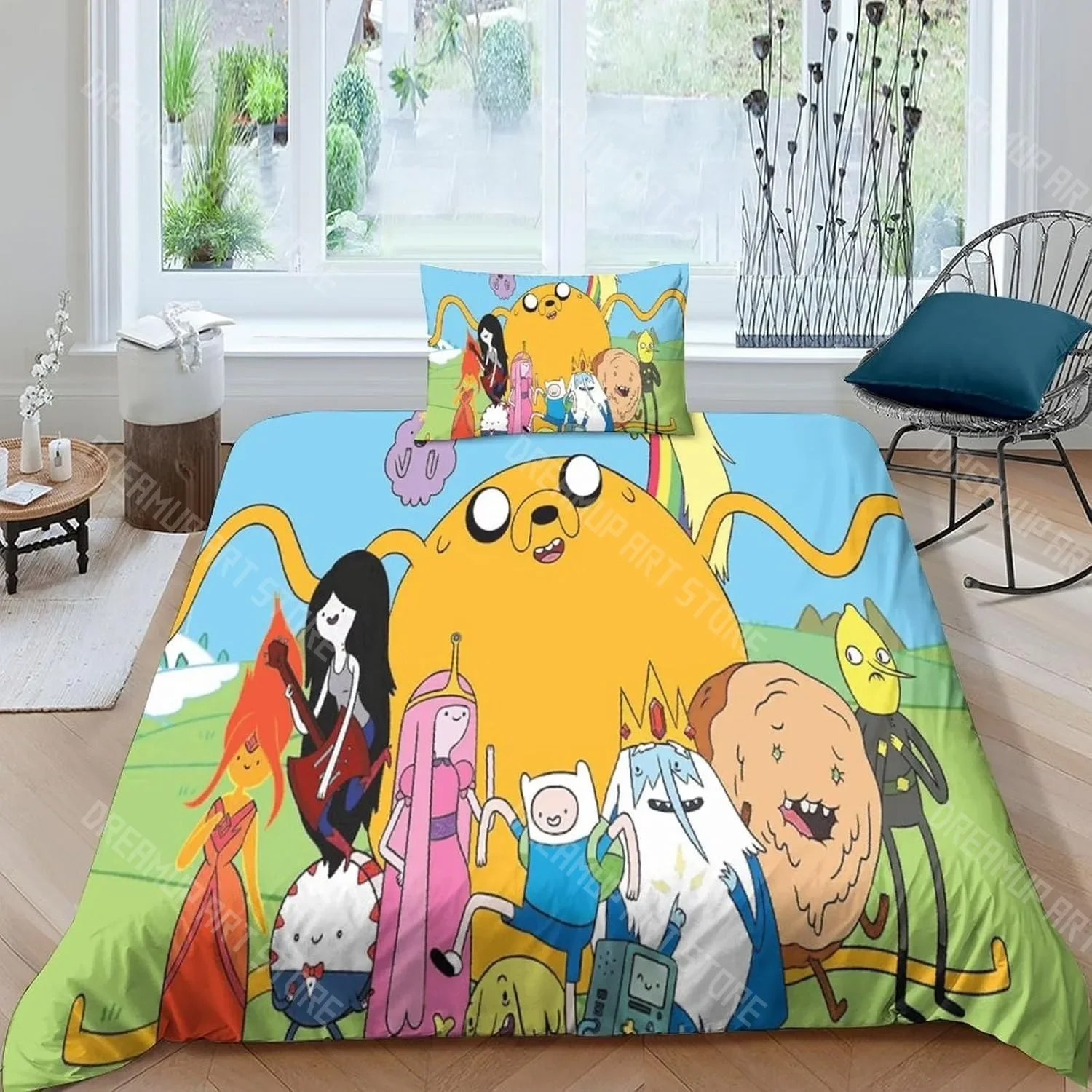Cartoon Adventure Time Finn Jake Duvet Cover Pillowcase Bedding Set Adult
