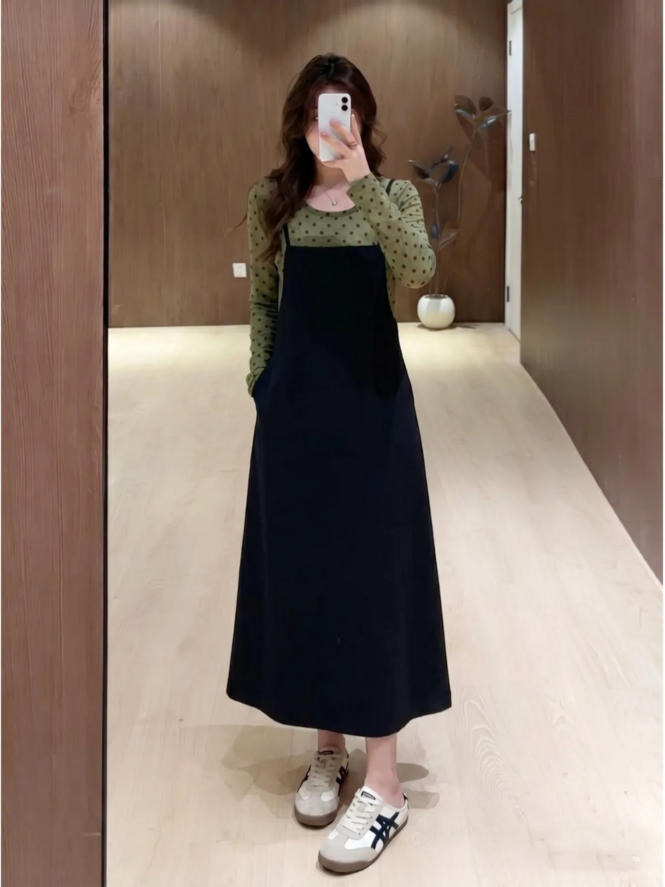 

plus Size Polka Dot A-Line Long Dress Vintage Waist-Cinching Slimming Design Korean Style Commute Wind Summer New Arrival