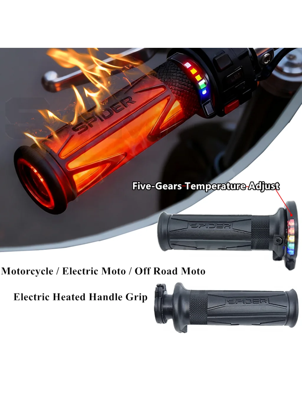 AliExpress NONE Motorcycle Universal 22MM Heated Hand Grip 5-Gear Adjustable Temperature Handlebar Heater E-bike Motorcycle Accessories