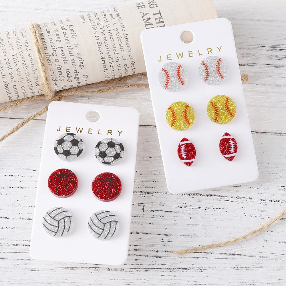 Wholesale Jewelry for Resale 2026 New Inspired Design Sporty Baseball Softball Basketball Football Glitter Acrylic Stud Earrings