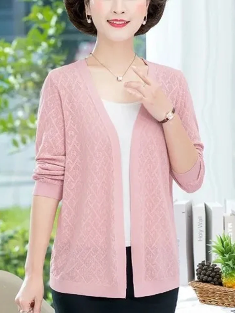 Thin Oversize 6xl For 80kg Knitted Cardigan Summer Ice Silk  Knitewear Loose Outwear Long Sleeve Tops Women Casual Elegant Coats