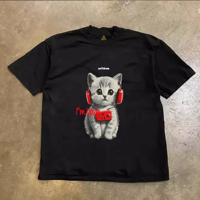 Loose Fit Cotton T-Shirt Unisex Short Sleeve Double Thread UPUPXIA Hero Print Sweat Absorbent round Neck Casual Summer Top