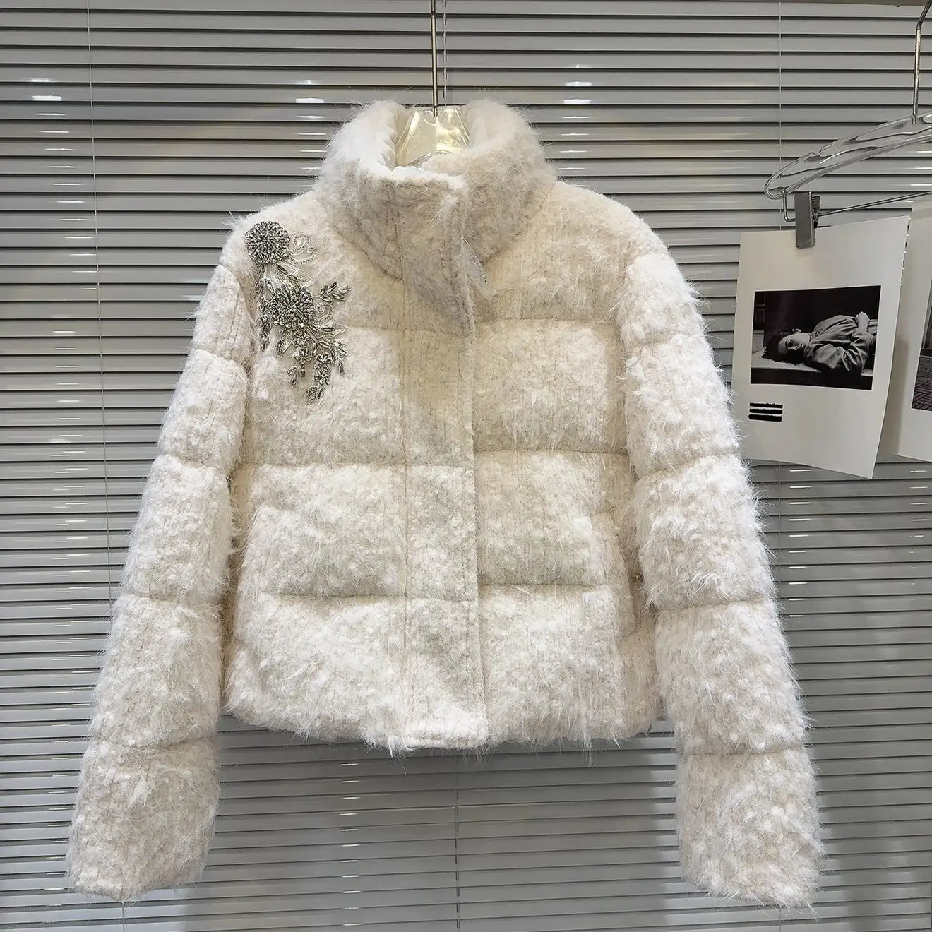 Glinsterende Diamant Kralen Zwaar Werk Plu Stof Down Jaet Dames Faion Winter Nieuwe Sle Kleine Fraance Sle Bovenkleding