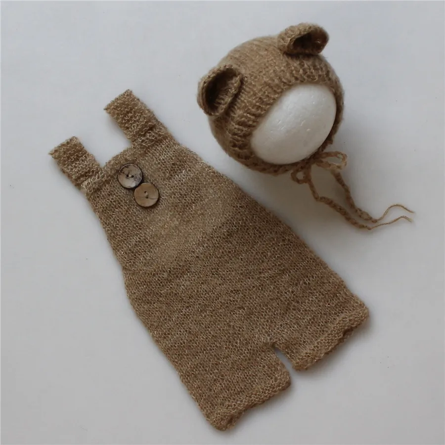 New Born Baby Crochet Knit Costume Newborn Photography Outfit Hand-knitted Mohair Boy Girl Birth Bear Overalls Suit Baby Costume