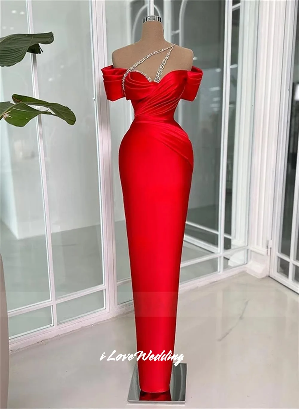 Czerwona suknia balowa syrenka z odkrytymi ramionami, zdobiona cyrkoniami, proste suknie wieczorowe, suknie na noc, długość do podłogi, plisowana, szyta na miarę.