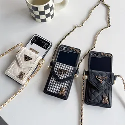 Fashion Cute Bling Diamond Metal Bear Card Bag Crossbody Long Strap Leather Case Cover For Samsung Galaxy Z Flip 7 6 5 4 3 5G