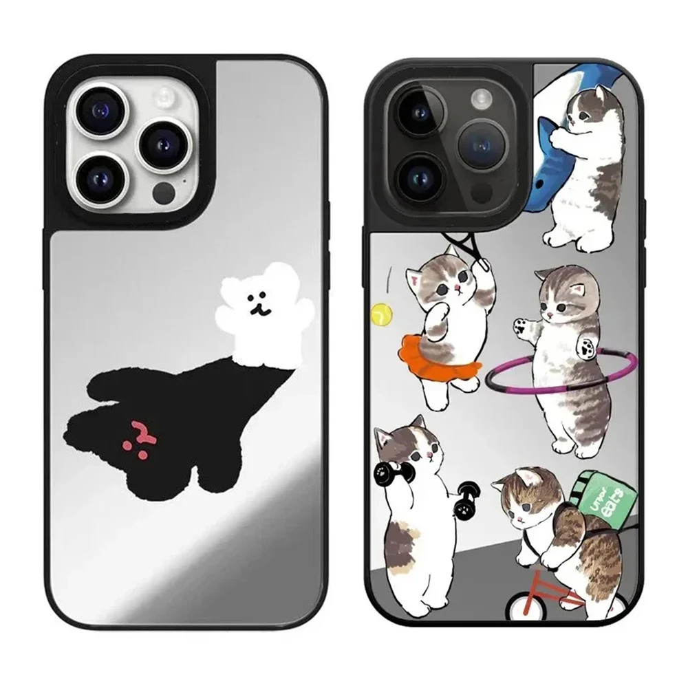 

MagSafe Mirror Surface Cute Bear Cat Pattern iPhone 11 12 13 14 15 Pro Max Protective Case