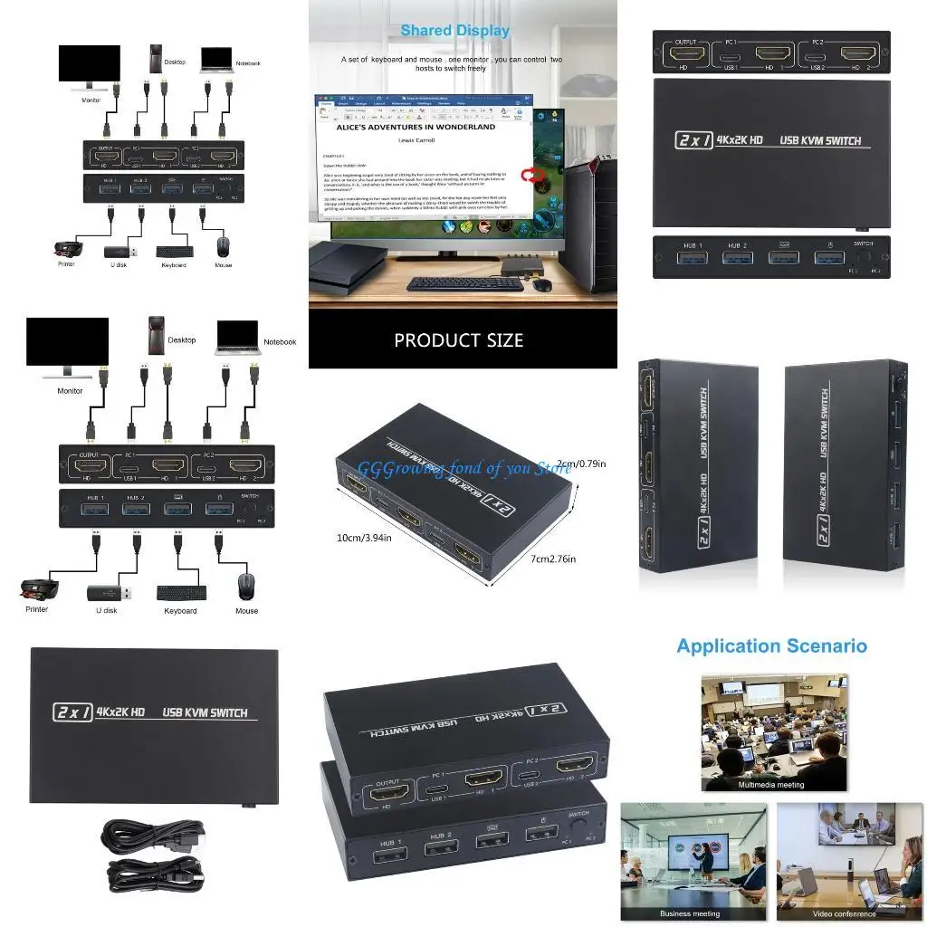 

H9EB Easy Switching HDTV KVM Switcher 2Port Selectors for USB Devices Plugs and Play