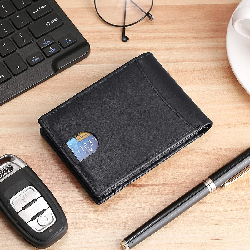 AirTag Wallet for Men Genuine Leather Bifold Wallets with AirTag Holder Classic RFID Slim Front Pocket Men Card Holder Purse