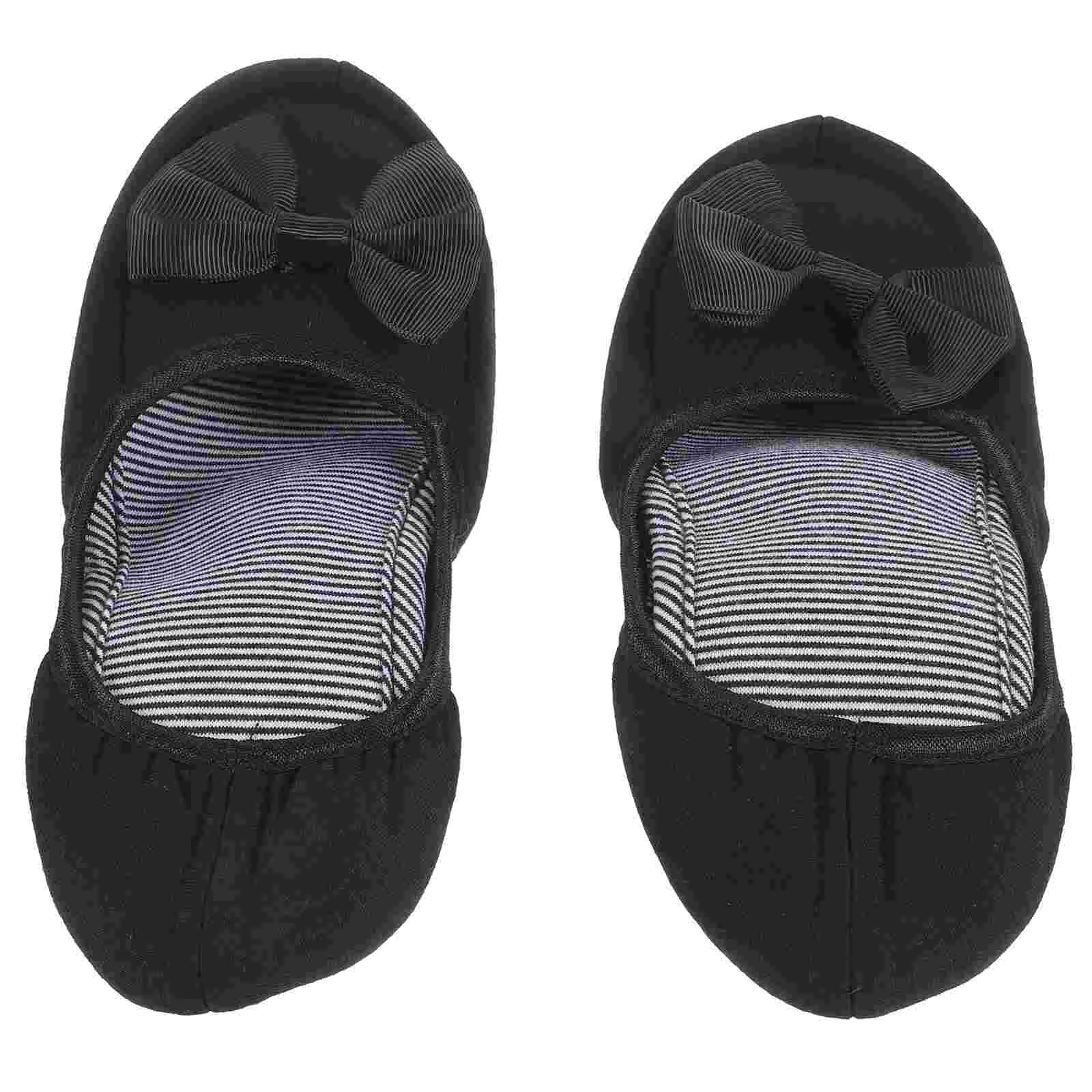 24 5cm Foldable Portable Travel Shoes House Slippers Cotton for Women Black Folding Loafer