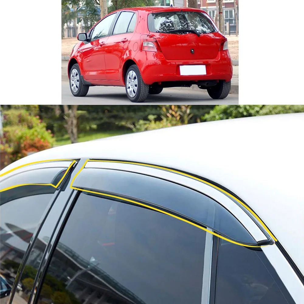 Car Styling Sticker Plastic Window Glass Wind Visor Rain/Sun Guard Vent For TOYOTA XP90/VITZ/YARIS 2006 2007 2008 2009 2010 2011