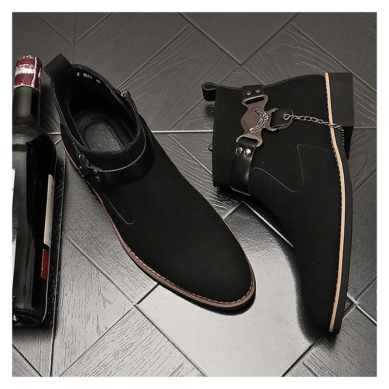 men fashion stage nightclub dress chelsea boots black brown cow suede leather shoes cowboy ankle boot designer cool short botas