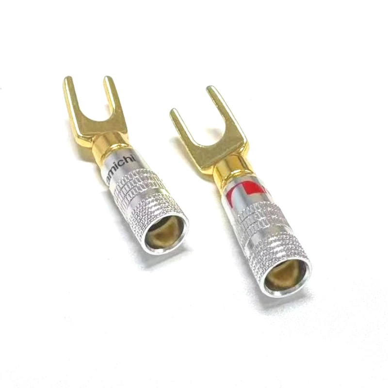 

2pcs gold-plated Y-shaped banana plug audio speaker plug screw fork shovel cable connector