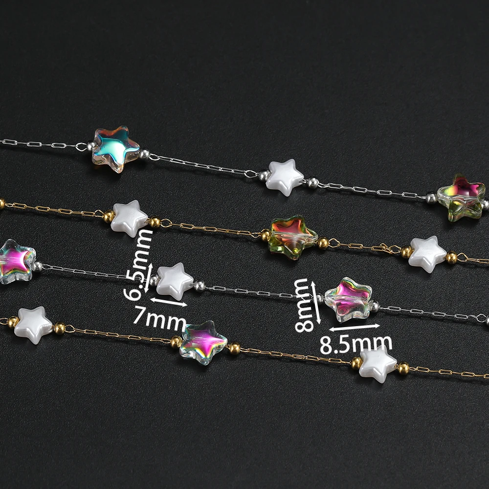 1m/39.37in Stainless Steel Chains Pentagram Charm Star Beads Chain for DIY Jewelry Choker Bracelet Necklace Making Supplies