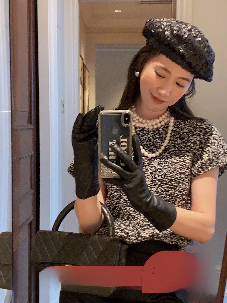 

Lowey Tiffnys Special Yarn Wool Cotton Hepburn Mixed Color ort Sve Knitted Sweater Women's Commute Sle Batwing Sve