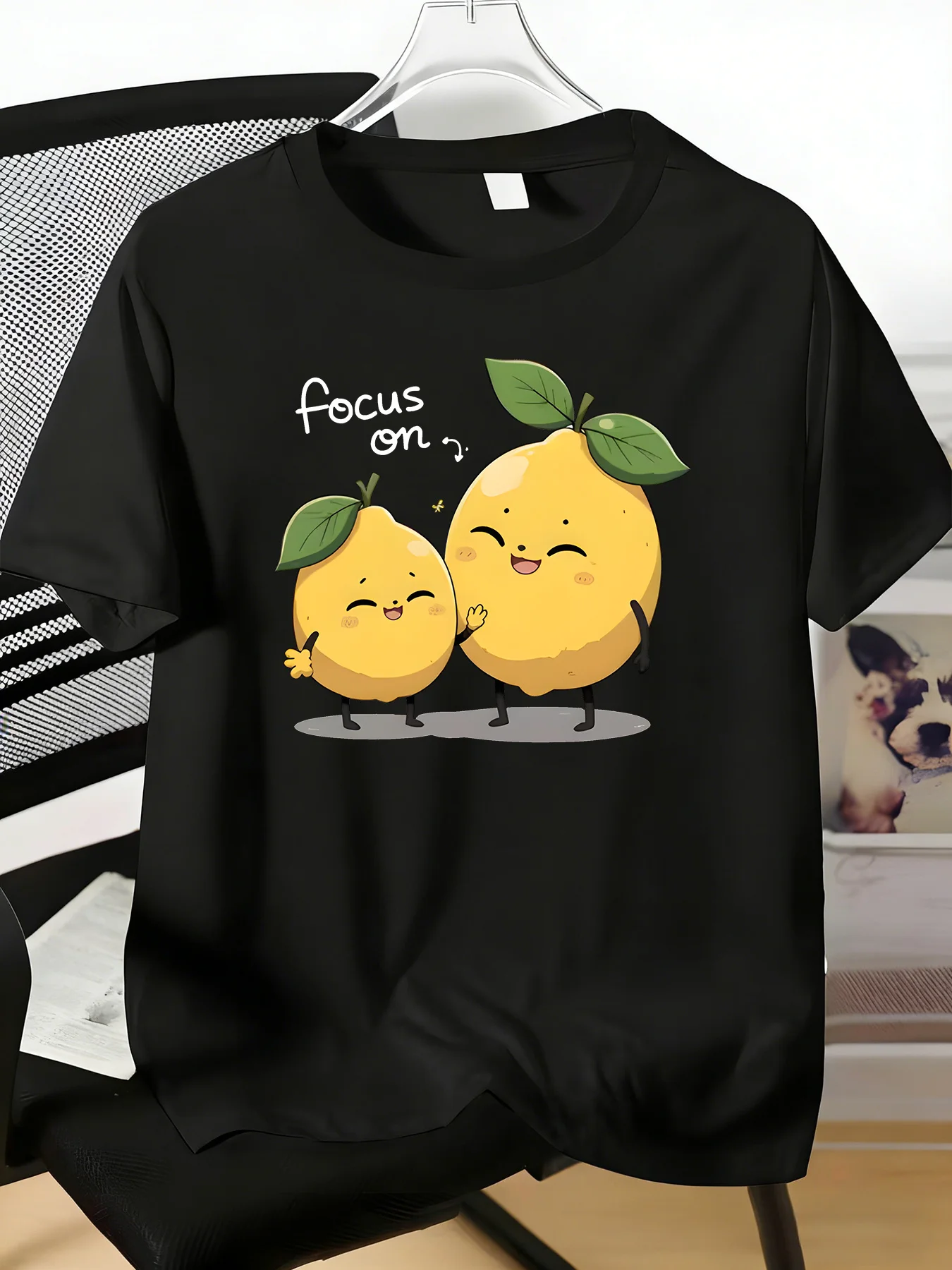 Kawaii Twin Happy Lemon Cartoon Graphic Mens Short Sleeve Tee Soft Cotton Crew Neck Casual Summer Daily Wear Top For Adult Male