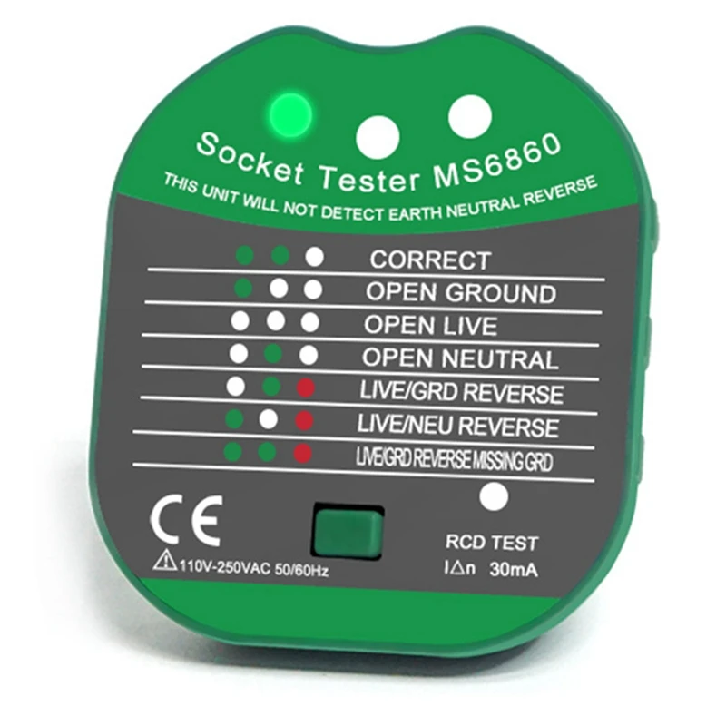 HLZS-Socket Tester Voltage 30Ma RCD Leakage Test Smart Detector Zero Line Plug Polarity Phase Check Tool US Plug