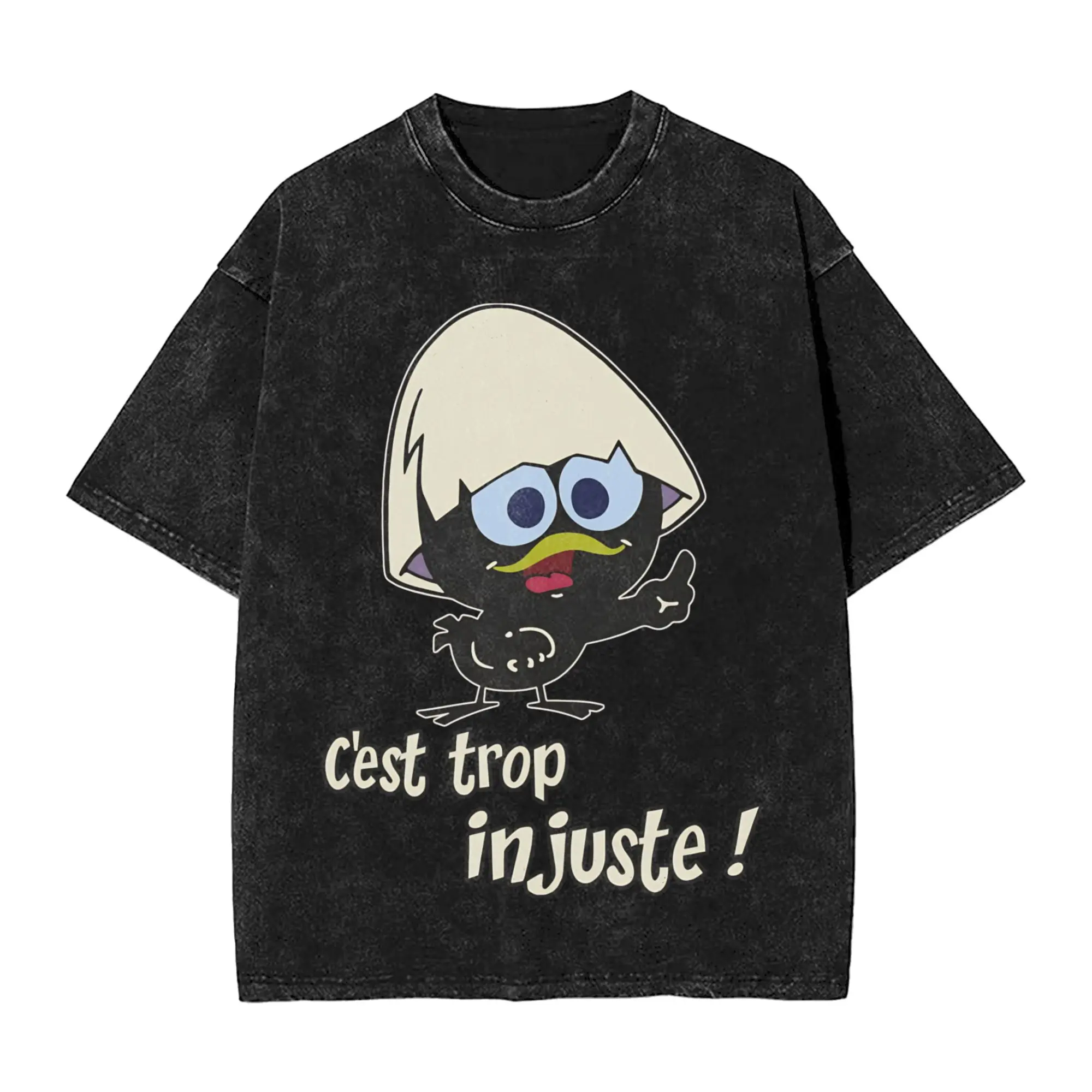 Cartoon Calimero Cest Trop Injuste Men T Shirts Washed  Casual Tee Shirt Short Sleeve Crew Neck T-Shirts Plus Size Clothing