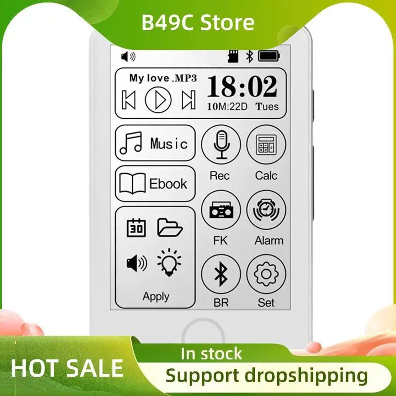 B49C Digital Ink Screen MP3 Player Portable E-Book Reader Music Player Dictionary 2.8-Inch Touch Display Bluetooth Radio For Car