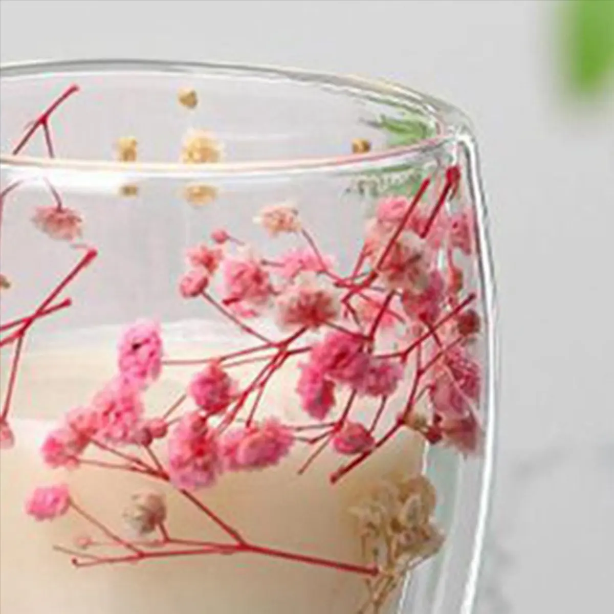 【クリスマス】2xクリエイティブリアルフラワーダブルグラス高級感溢れるフルスタードライフラワーミルクコーヒーグラス350mlカップa