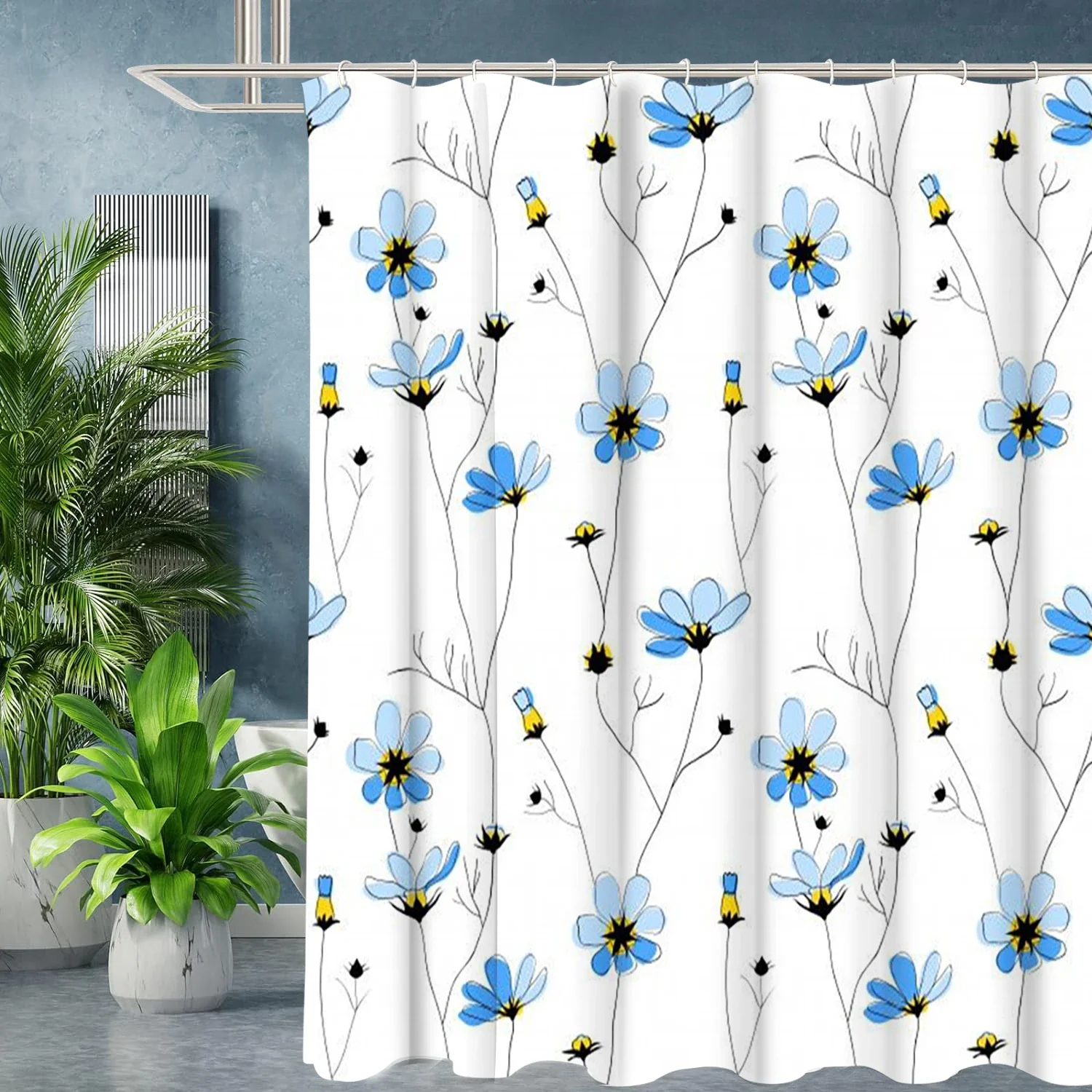 

Синяя занавеска для купания с маленьким цветочным узором, водонепроницаемая занавеска для душа с 12 крючками, домашний деко, бесплатная доставка