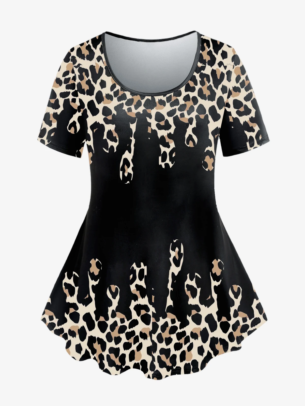 ROSEGAL Plus Size Zipper Leopard Print T-shirt For Women Casual Tops Scoop Neck Short Sleeve Animal Print Summer Tees