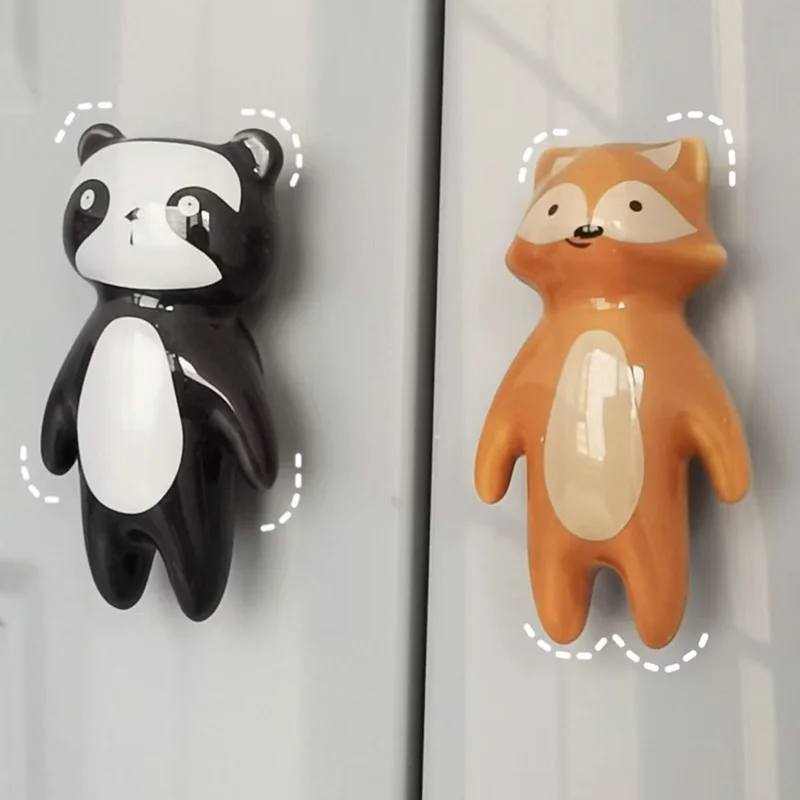 Ceramic Animal Kids Room Dresser Drawer Knobs, Wardrobe Cupboard Closet Door Handle Pulls Furniture Hardware Fox Lion Raccoon