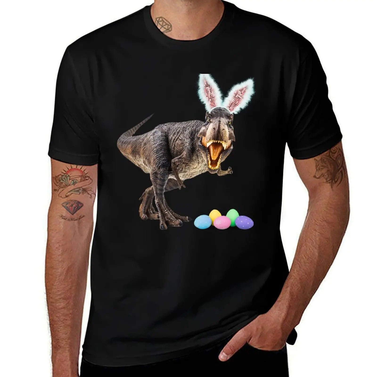Easter T-Rex - Dinosaur Bunny - Easter Holidays T-Shirt Simple Casual Short Sleeve Cotton T-Shirt