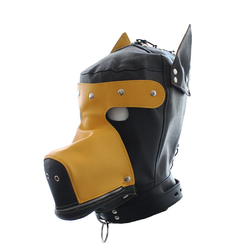 Welpen Cosplay Fetisch Kostüme aus verstellbarem Leder Vollkopf haube mit Augen maske für Hund Rollenspiel exotische Accessoires