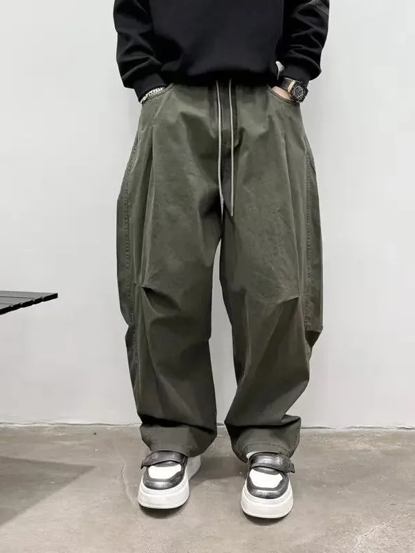 

Свободные прямые мужские повседневные брюки, осенние универсальные брюки с завышенной талией, удобные брюки из смеси хлопка