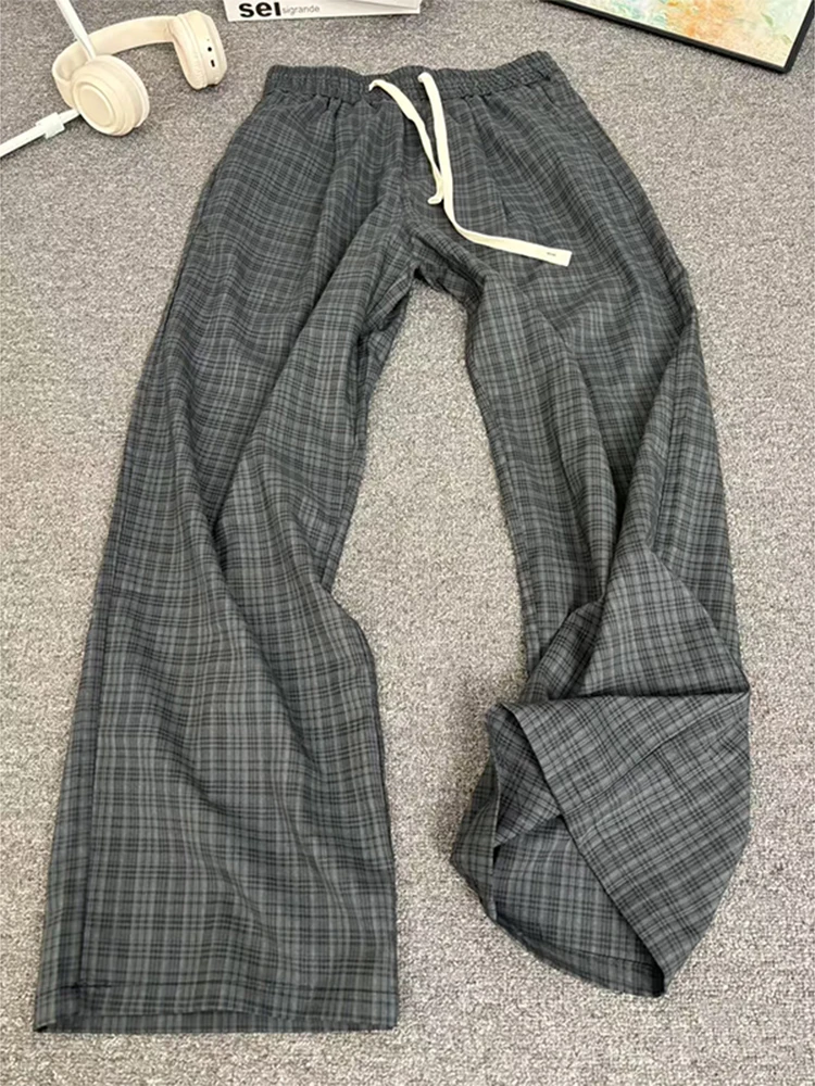 

Мужские летние брюки в клетку Cleanfit ey в американском стиле ретро BF Lazy Sle, драпированные прямые расклешенные длинные брюки с микро-расклешенными брюками, повседневные брюки
