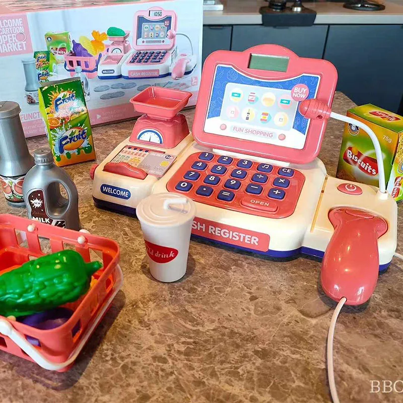 Моделирование мультфильма супермаркет кассовый аппарат игрушка серия бытовой техники детская игра домашняя ролевая игра мини-модель кассира