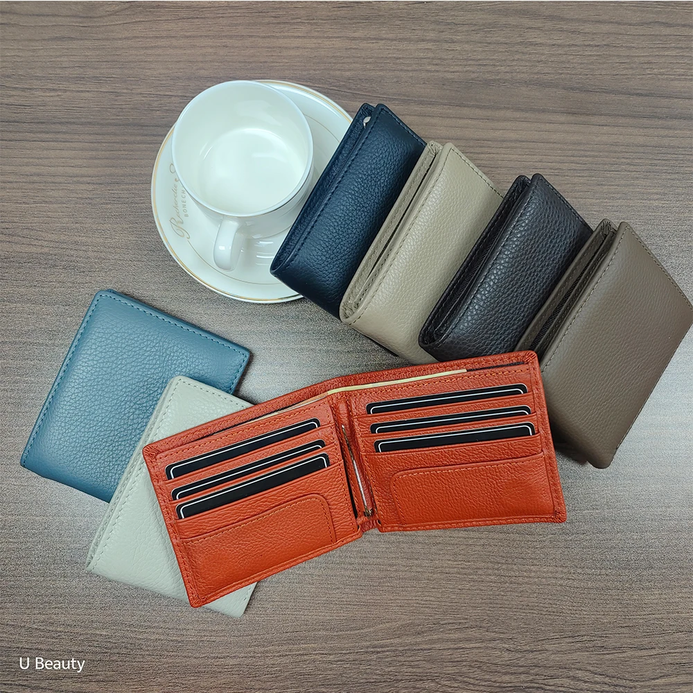 Men's Cow Leather Wallets Short Wallet Multi-functional Card Holders Money Clip Coin Pocket Small Organizer Purse Male Wallet