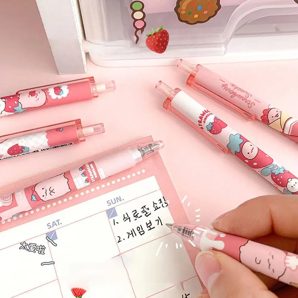 Little Dinosaur Cartoon Gel Pen Pressing Pen 0.5mm Roller Ballpoint Pen Cute Pink Stationery Bullet Head Signature Pen Stationer